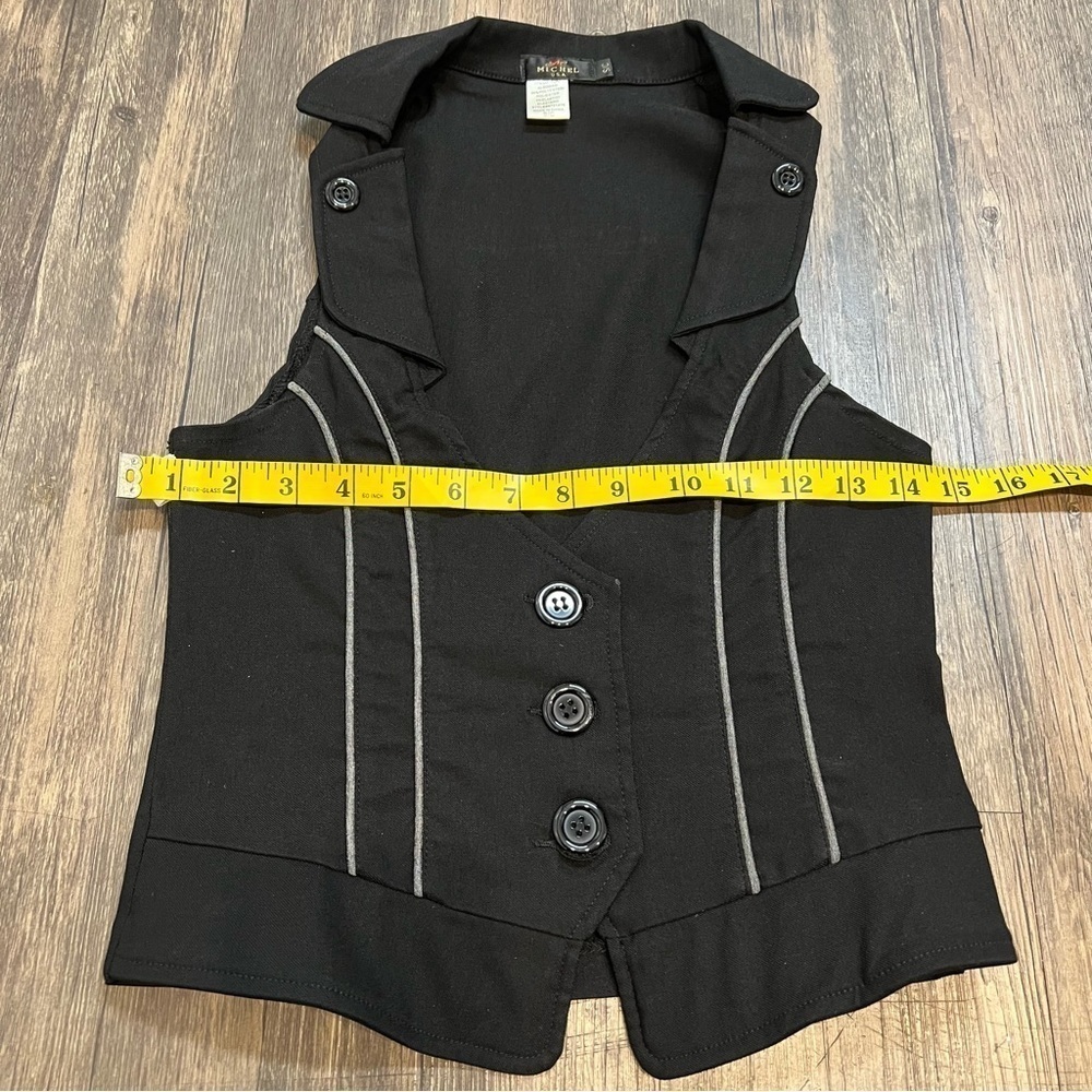 Michel Womenβs Black Fitted Vest Top buttoned Up BlackGray Business Casual S - Picture 6 of 10